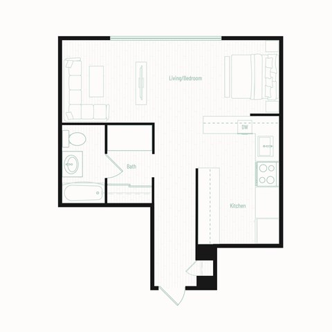 Patterson Tower Apartments in Eugene, Oregon Studio Floor Plan